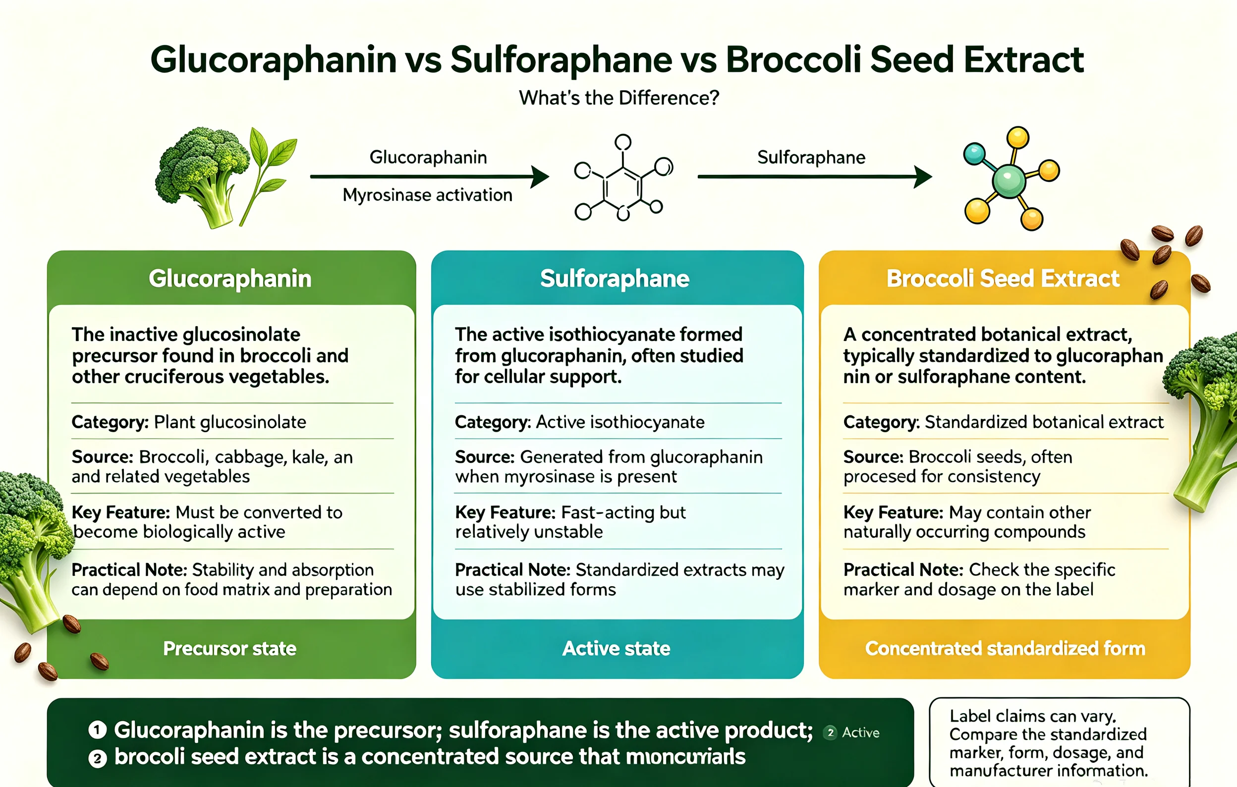 Glucoraphanin vs Sulforaphane vs Broccoli Seed Extract: What's the Difference?