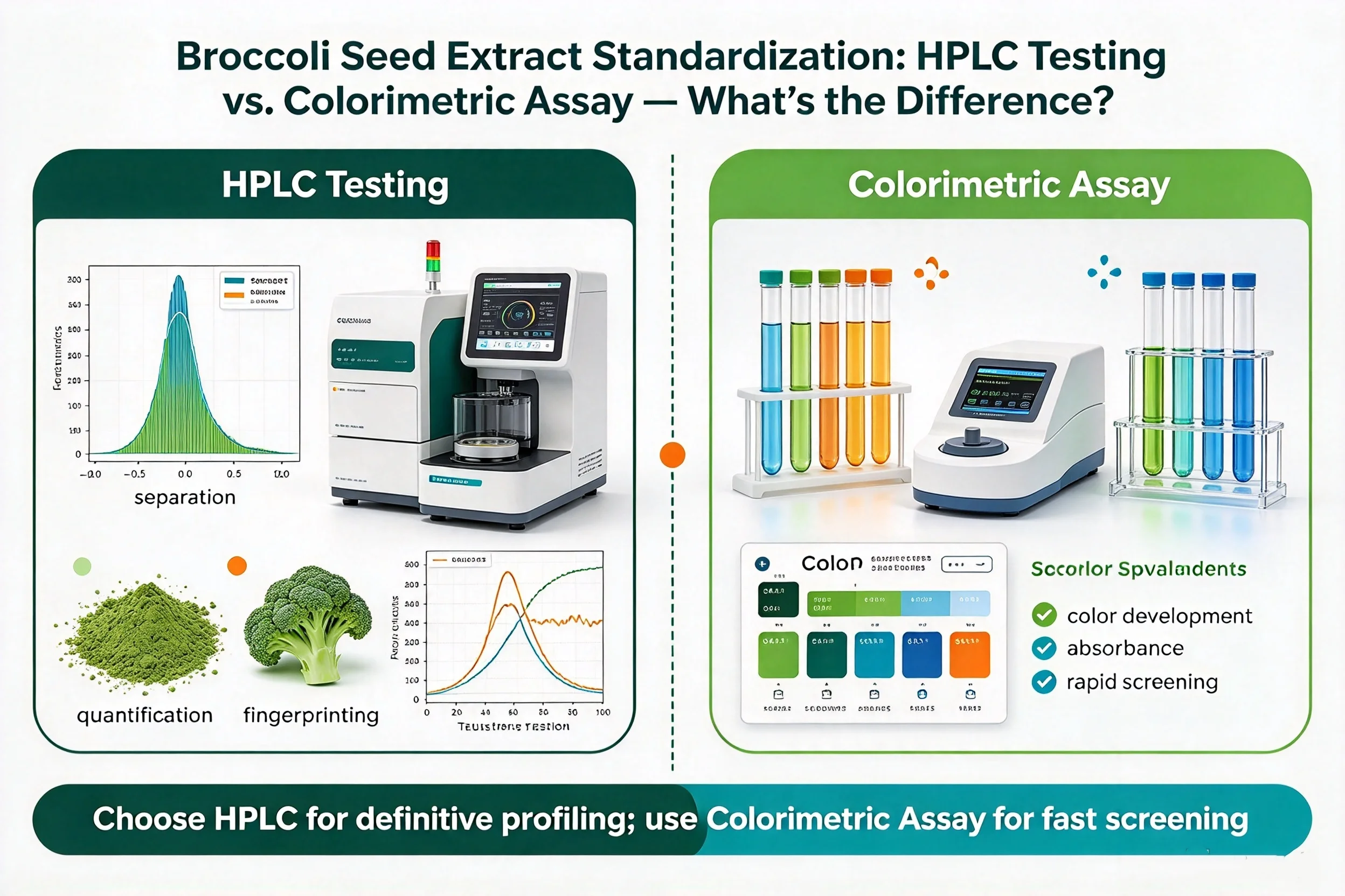 Broccoli Seed Extract Standardization: HPLC Testing vs. Colorimetric Assay