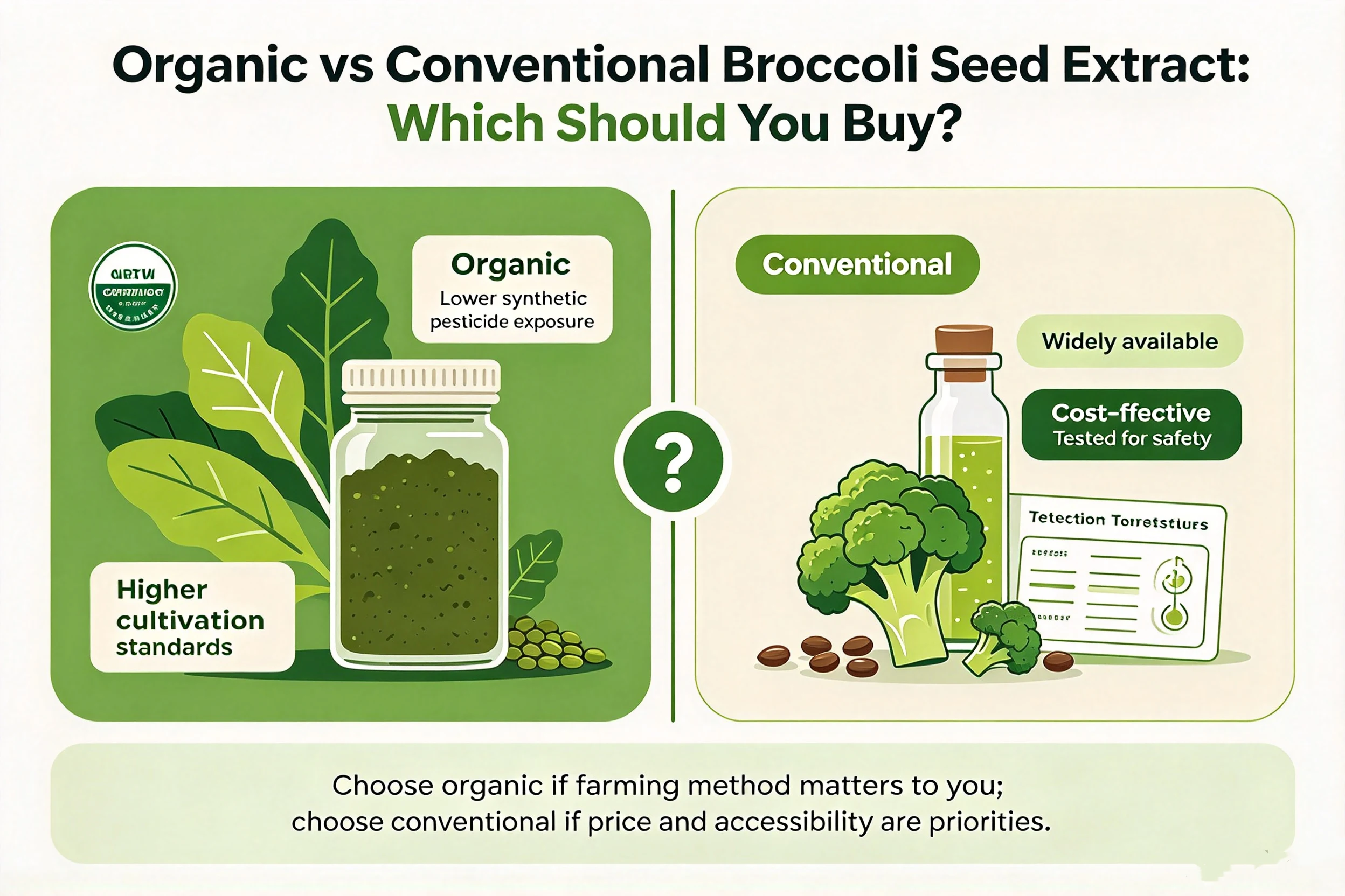 Organic vs. Conventional Broccoli Seed Extract: Which Should You Buy?