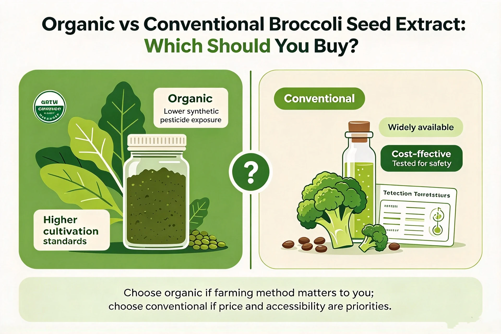 Organic vs. Conventional Broccoli Seed Extract: Which Should You Buy? Organic vs. Conventional Broccoli Seed Extract: Which Should You Buy?